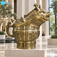 Vase rituel en bronze antique, sculpture en laiton et cuivre patiné, art personnalisé pour musée, hôtel, hall, cour, complexe hôtelier, place publique