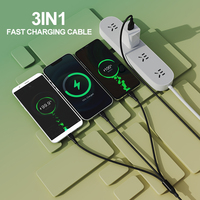 Produk populer 2025 kabel USB 3 in 1 kabel pengisi daya ponsel USB mikro tipe-c 2.4A kabel Data USB untuk ponsel