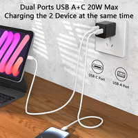 Chargeur Mural Schitec Ultra-Mince Compact 20W à Charge Rapide, Double Port Type A+C, 5V 2A 3A 4A, USB, pour Téléphone et Appareils Mobiles