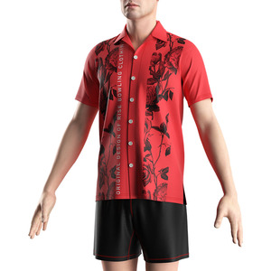 Diseño Entrenamiento Impresión Manga corta Bolos En blanco Botón arriba Camisas Casual Camisa Trajes para hombres - Product Image 5