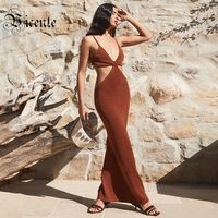Robe longue marron à bretelles sans manches, style bandage, collection été 2021 pour femme