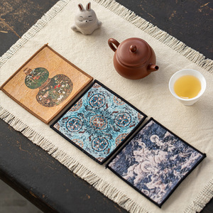 Handmade brocade waterproof Dunhuang heat-insulating mat Zen teapot mat Chinese household single anti-scalding <b>teacup</b> mat tea - Product Image 3