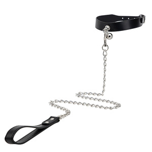 Leather <b>Collar</b> With Chain <b>Leash</b> Black Adult Dog <b>Leash</b> Kit For <b>Pet</b> Training Four Seasons Use - Product Image 1