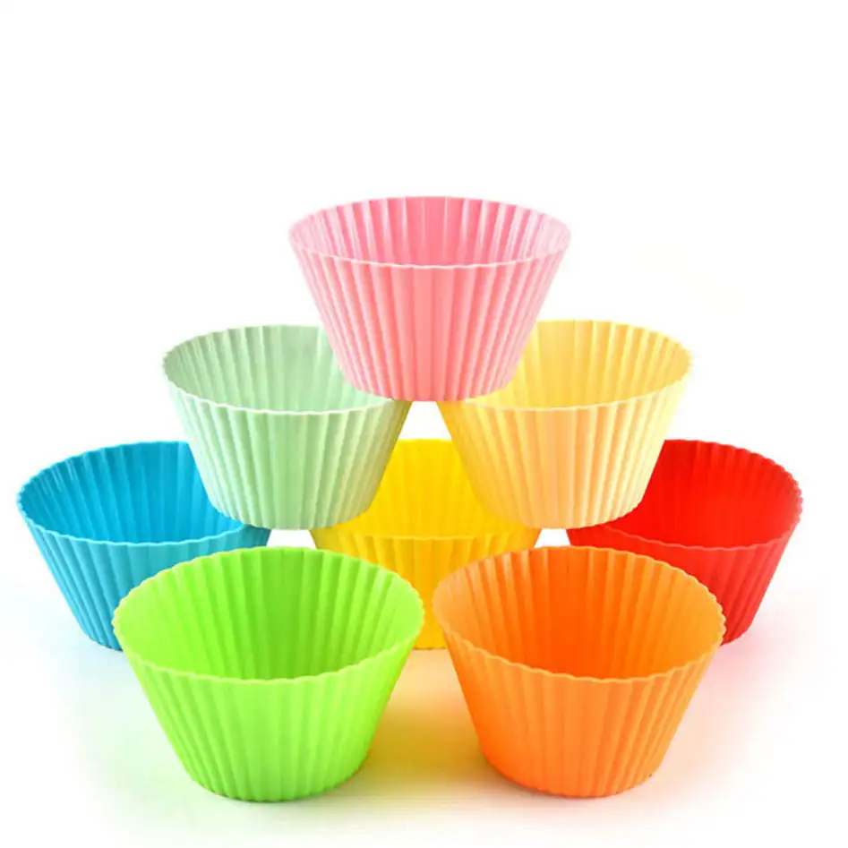 Use Food Grade BPA Free Cake Mold Silicone 12pcs/Set Multicolor Round Muffin Cups Baking Silicone Cake Molds