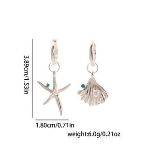 ต่างหูแฟชั่นสไตล์มหาสมุทรแบบไม่สมมาตรสำหรับผู้หญิงต่างหูเปลือกหอยเป็นปลาดาวเครื่องประดับต่างหูห่วงห่วง - Product Image 6