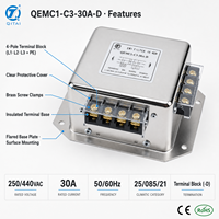 Filtre de ligne de puissance triphasé CA QEMC1-C3-30A-D, type terminal, 250/440VAC 50/60Hz pour panneau de commande de moteur
