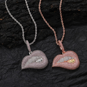 จี้รูปปาก, เครื่องประดับฮิปฮอป, เครื่องประดับสำหรับไนท์คลับ, จี้รูปปากใหญ่ประดับเพชรซิร์คอน - Product Image 1