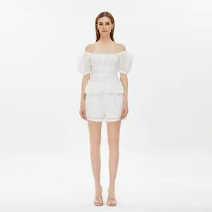 2024เสื้อผู้หญิงผ้าชีฟองแฟชั่นลำลองสีขาว, เสื้อสีขาวแบบเย็บต่อกันสำหรับฤดูร้อน
