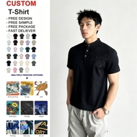 Camiseta de manga corta para hombre, de corte holgado y corto, con cuello bordado y hombros de caída, de tejido grueso, precio de fábrica para mayoristas