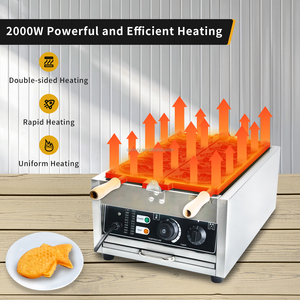Thương Mại Thép Không Gỉ 6Pcs Taiyaki Cá Waffle Nhà Sản Xuất Không Dính Teflon Lớp Phủ 50-300 ℃/122-572 ℉ Có Thể Điều Chỉnh Snack Máy - Product Image 2
