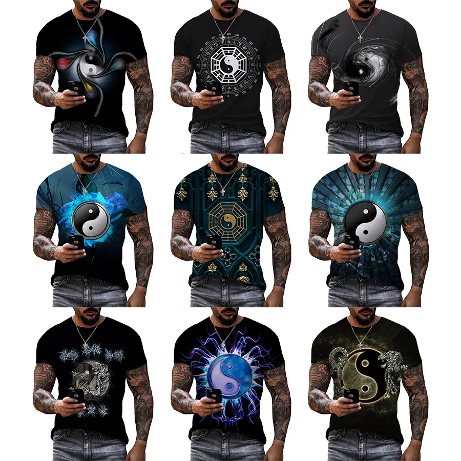 Camiseta con estampado 3D de Yin Yang para hombre, camisa con ocho gráficos, impresión Digital, personalizada, Unisex, OEM y ODM