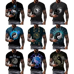 中国の陰陽8図男性用3DプリントシャツデジタルプリントTシャツカスタムユニセックスオーバープリントOEMおよびODM Tシャツ