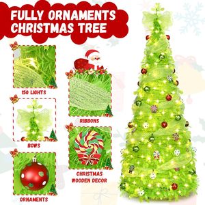 <span class=keywords><strong>Sapin</strong></span> <span class=keywords><strong>de</strong></span> <span class=keywords><strong>Noël</strong></span> pliable <span class=keywords><strong>pré</strong></span>-orné facile à assembler, avec décorations et ruban vert – Meilleures ventes - Product Image 4