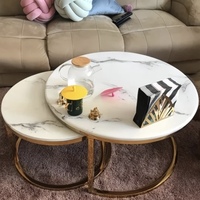 Table basse ronde moderne européenne avec plateau en marbre et structure en acier doré, design mobile pour salon