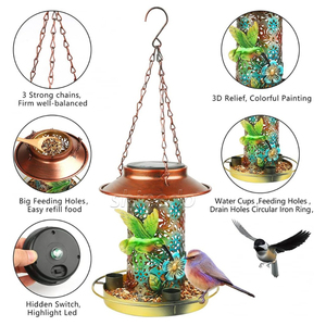 Trang Trí Sân Vườn Đèn Lồng Ánh Sáng Năng Lượng Mặt Trời Bird Hạt Giống Trung Chuyển Ngoài Trời Treo Kim Loại Không Thấm Nước Hoang Dã Năng Lượng Mặt Trời Chim Ăn Với 3 Cốc Nước - Product Image 4