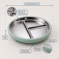 Assiette de repas pliable pour enfants en acier inoxydable 304, à 3 compartiments, design profond, compatible micro-ondes, motif dessin animé