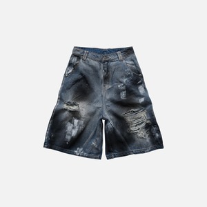 Shorts en jean gris bleu poussière No Mercy, coupe large, 100% denim, style décontracté streetwear - Product Image 1