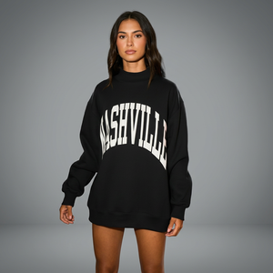 Sudadera OEM negra de cuello alto para mujer, estilo Y2K, con hombros caídos, estampado de letras universitarias en la parte delantera, estilo urbano, holgada - Product Image 4