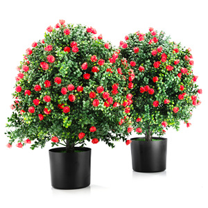 2-Pack Pohon Bola Topiary Mawar Buatan Tinggi 21,6 inci, Tanaman Hias Tahan UV Terlihat Seperti Asli untuk Dalam & Luar Ruangan, Rumah, Taman, Merah - Product Image 1