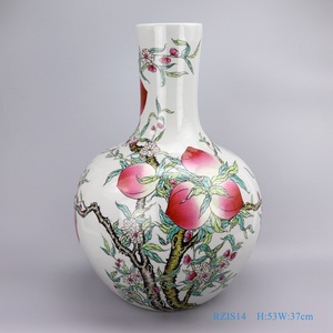 RZIS14 Antiguo Qing Emperor Qianlong pintado pastel dibujo <span class=keywords><strong>de</strong></span> nueve longevidad melocotones cerámica Globular bola jarrón - Product Image 2