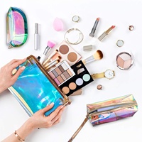 Trousse de toilette personnalisée pour femmes Sac cosmétique d'été étanche en PVC Tpu holographique portable de couleur arc-en-ciel