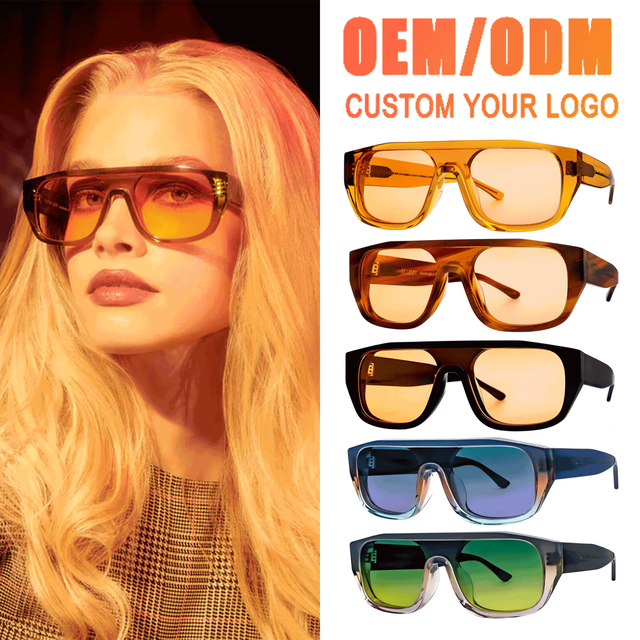 2026 Trendy Retro Flat Top Shield Shades Sunglasses Oversized Gradient Cellulose Acetate for Women Men Comfortable Blue Pink