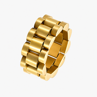 Huibao Edelstahl Breiter Uhrenarmband-Ring Kubanische Gliederkette Stapelbarer Schmuck Klobiger Runder Dicker Fingerring Unisex für Männer und Frauen