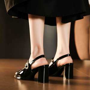 7222-2 Solid Mid Heel Round <b>Toe</b> Heeled Sandals Block Heel Back Strap Buckle Elegant Comfort Women's Shoes - Product Image 3