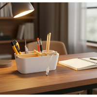 Organisateur de bureau en bambou, support carré pour stylos et crayons, support pour télécommande avec séparateur en bambou pour la maison et le bureau