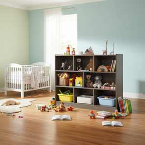 Meuble de rangement à 8 cubes, bibliothèque ouverte à 3 niveaux, organisateur de jouets pour chambre d'enfant, bois gris - Product Image 2
