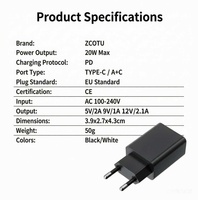 Cargador de Pared Compacto de Alta Velocidad y 20W PD, Tipo-C, Resistente al Fuego, para Laptop, Reloj Inteligente, Viajes de Negocios