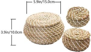 Paniers de rangement tissés à la main en paille <span class=keywords><strong>avec</strong></span> couvercles paniers en <span class=keywords><strong>osier</strong></span> rond petite boîte en jonc de mer organisateur de <span class=keywords><strong>panier</strong></span> de rangement de bureau - Product Image 5