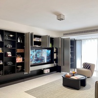 Meuble TV mural moderne en bois, pliable, avec étagères rétroéclairées par LED, base flottante, pour salon ou hôtel, console multimédia, certifié CARB