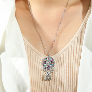 Ethnic <b>Silver</b> Plated Jewelry <b>Set</b> Tassel <b>Necklace</b> And Earrings With Colorful Inlay For Women Everyday Wear - Product Image 3