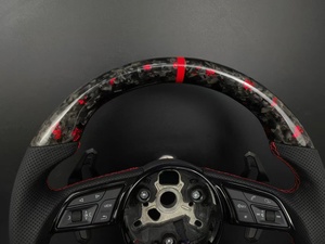 Volante Personalizado de Fibra de Carbono Forjada y Cuero con Costuras Rojas, Compatible con <span class=keywords><strong>Audi</strong></span> A3 A4 A5 A6 A7 Q3 Q5 Q7 <span class=keywords><strong>TT</strong></span> R8 - Product Image 3