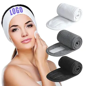 Individuelles Spa-Makeup-Kopfband Gesichtswäsche Kopfband Designer Stickerei Logo Mikrofaser Hautpflege-Haarband für Mädchen