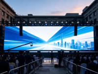 Écran LED commercial mobile grand format pour conférences de presse en extérieur, haute résolution en niveaux de gris