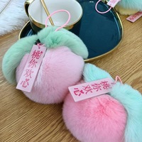 Boutique Véritable Fourrure Porte-clés Pendentif Rex Lapin En Peluche Fruit Collection-Persimmon Raisin Pomme Pêche Livre Sac Pendentif Cadeau