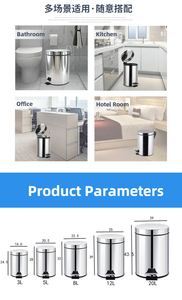 Poubelles à pédale en acier inoxydable poli avec double poubelle en plastique pour stockage intérieur - Product Image 6