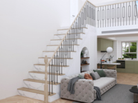 Main courante en fer moderne de 44 pouces pour escaliers et balcons Éléments carrés et verticaux améliorant les sens de l'espace pour garde-corps et revêtement de sol