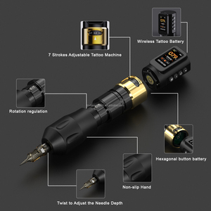 Machine à tatouer OEM personnalisée, stylo sans fil, alimentation 1700 mAh, course réglable, pistolet de maquillage permanent sans noyau - Product Image 2