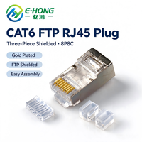 Connecteur modulaire RJ45 FTP CAT6, boîtier transparent en PC, contacts plaqués or, conception détachable en trois parties, sertissage facile pour CAT6