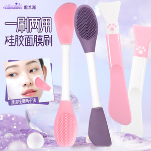 Cepillo de doble punta para mascarilla de barro, gel suave, para limpiar los poros, cepillo de limpieza facial, herramienta de aplicación, masajeador de cabeza y rostro. - Product Image 4