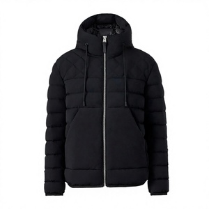 Men's Black Long <b>Thin</b> Hooded Puffer Jacket Waterproof Breathable Windproof Casual Winter Coat Regular Fit Zipper Closure Solid - Product Image 1