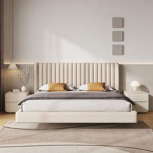 Mesita de Noche Moderna Minimalista de Cuero Color Crema con 2 Cajones, Mueble de Dormitorio Ensamblado - Product Image 3