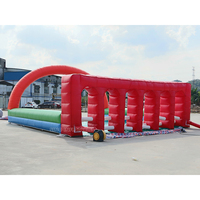 Piste de course gonflable de poney de 30 'de long à 6 voies pour enfants avec des arches de départ et d'arrivée faites de la meilleure bâche en PVC