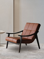 Fauteuil en cuir véritable italien avec accoudoirs en bois de frêne blanc, canapé de salon moderne de luxe