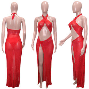 أفضل المنتجات مبيعًا مثير معلق العنق منظور شبكة حجر الراين الساخن بلا أكمام فستان نسائي ملهى ليلي فستان سهرة. - Product Image 6