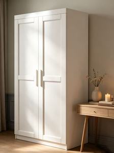 Armoire à panneaux blanche haut de gamme à 2 portes, meuble de rangement moderne et minimaliste pour vêtements, idéal pour la chambre à coucher - Product Image 2