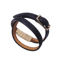 Bracelet long en cuir pour femme avec boucle à double rangée
